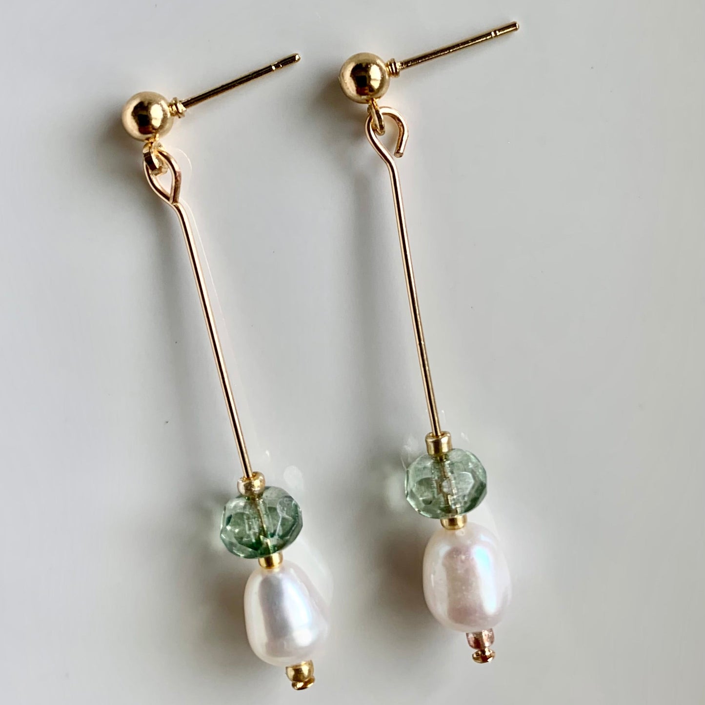 Christy - Freshwater Pearl earrings with Green Crystal Accents