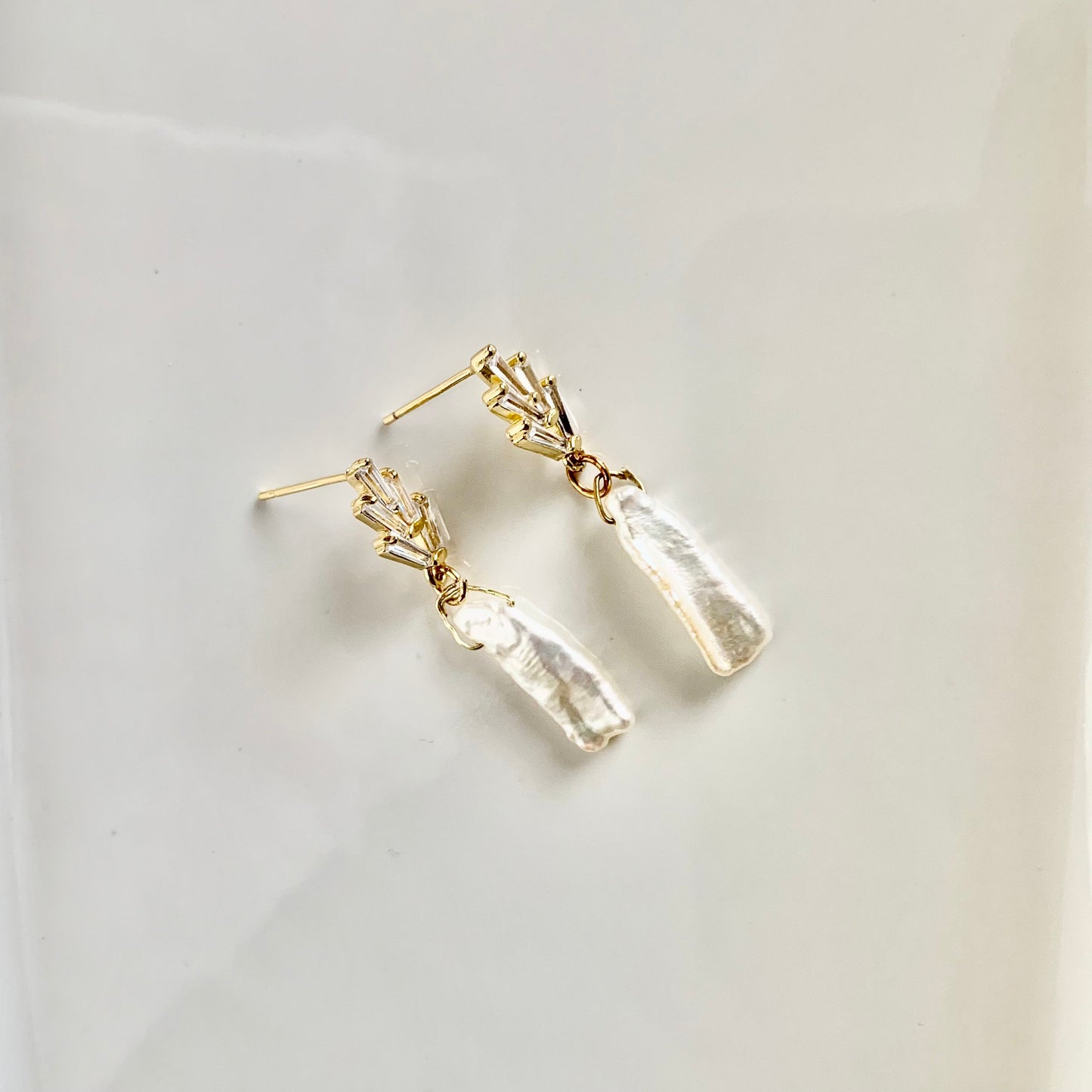 Eden - Biwa Pearl Art Deco CZ Earrings