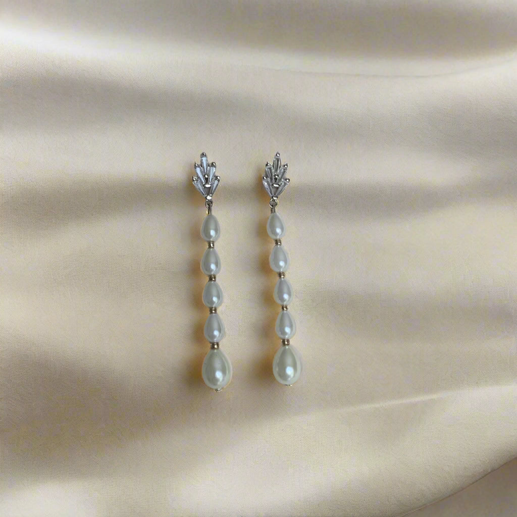 Julia - Art Deco CZ and Pearl Drop Earrings
