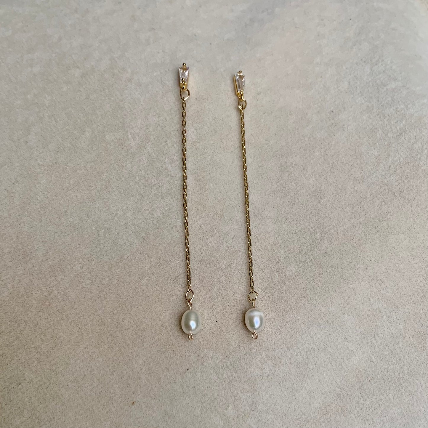 Brooke - CZ Baguette and Freshwater Pearl Minimalist Earring