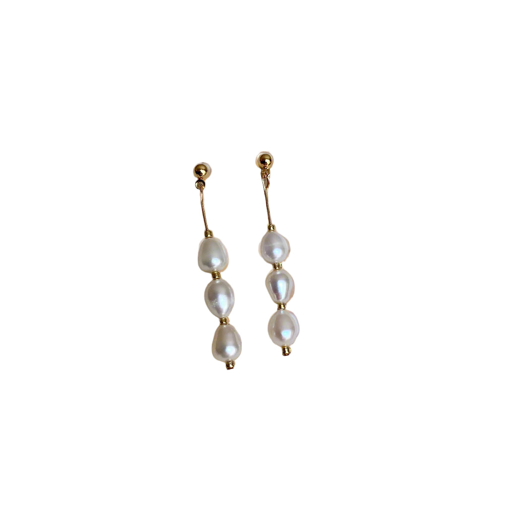 Triple FWP and gold earrings
