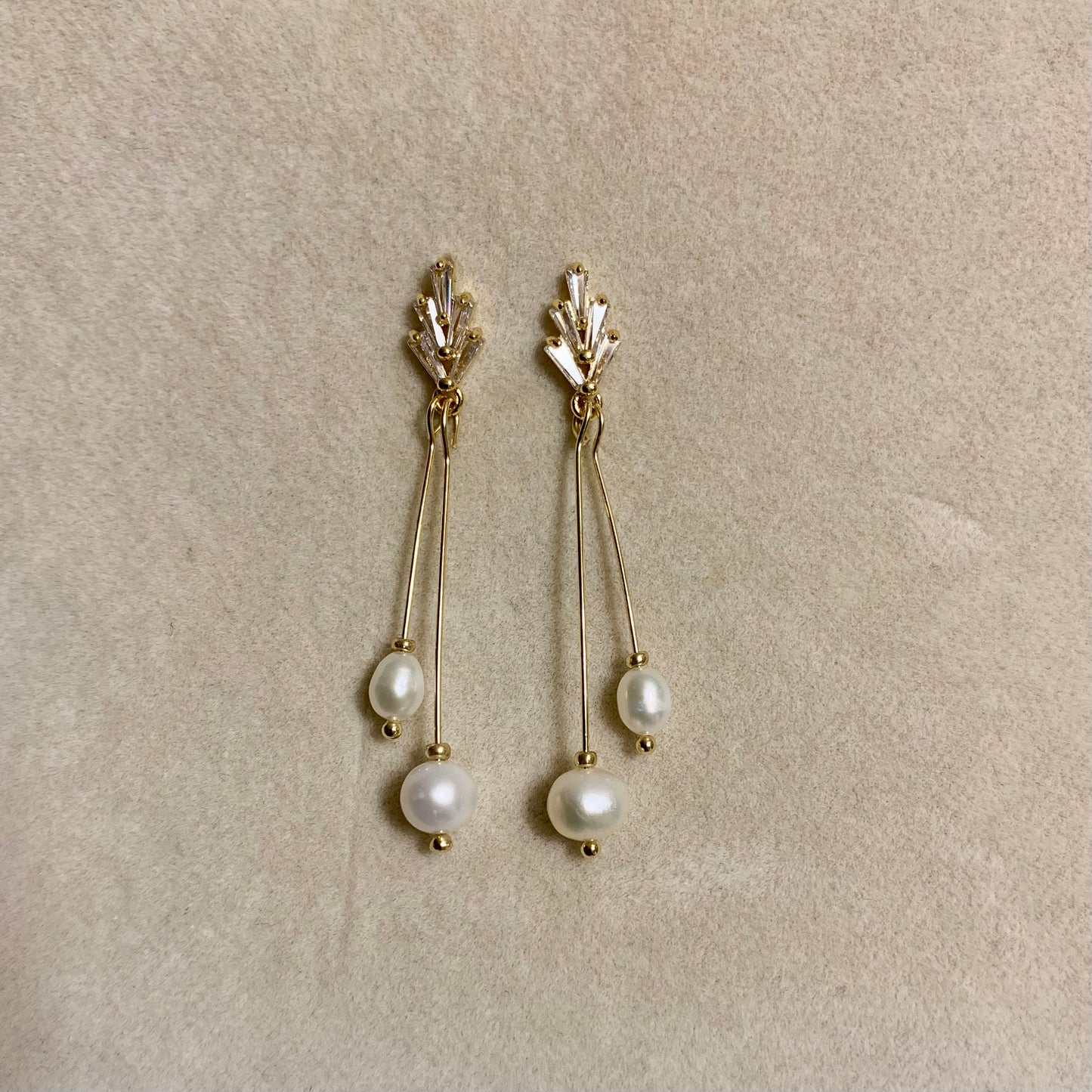 Art Deco CZ and Freshwater Pearl Earrings