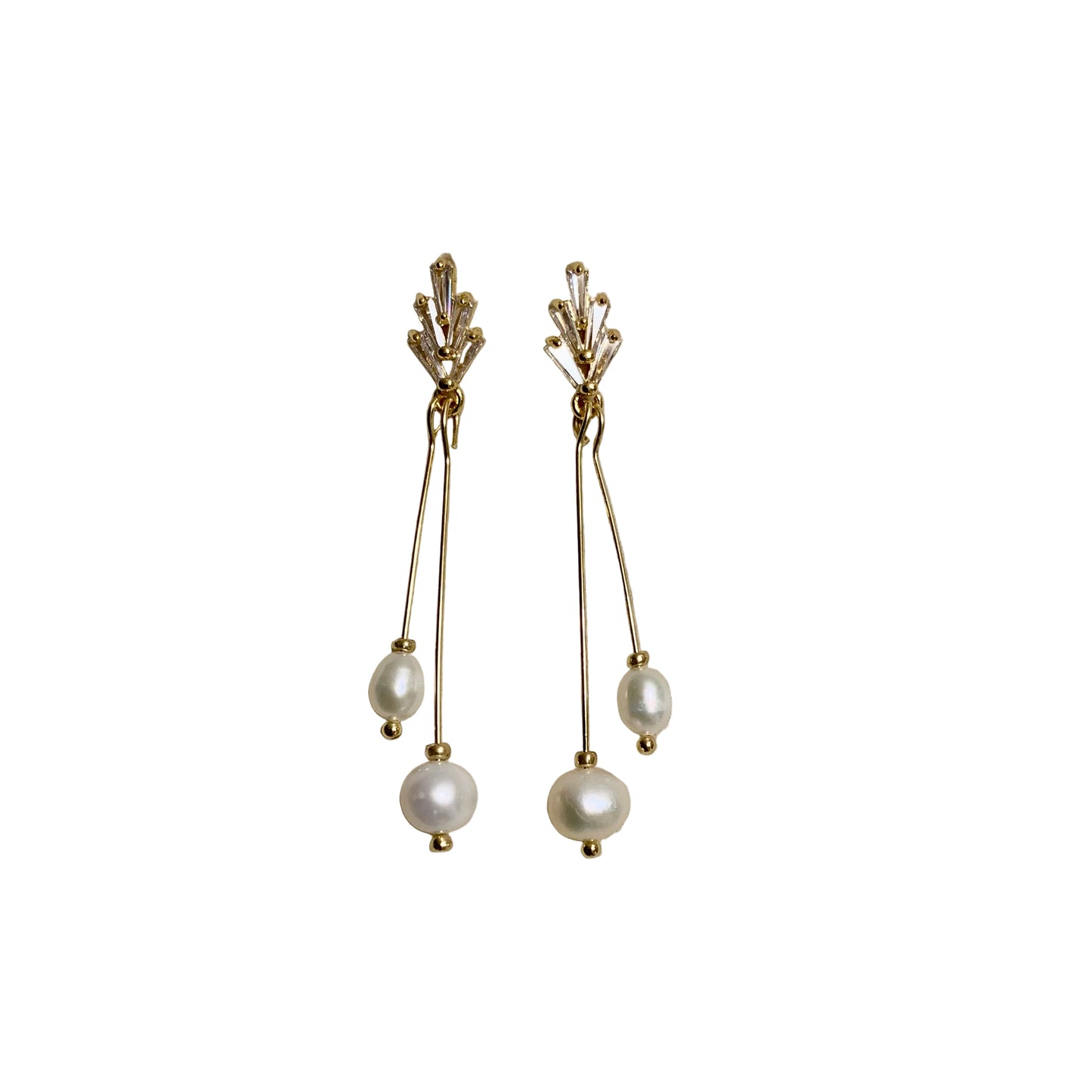 Ashley - Art Deco CZ and Freshwater Pearl Earrings