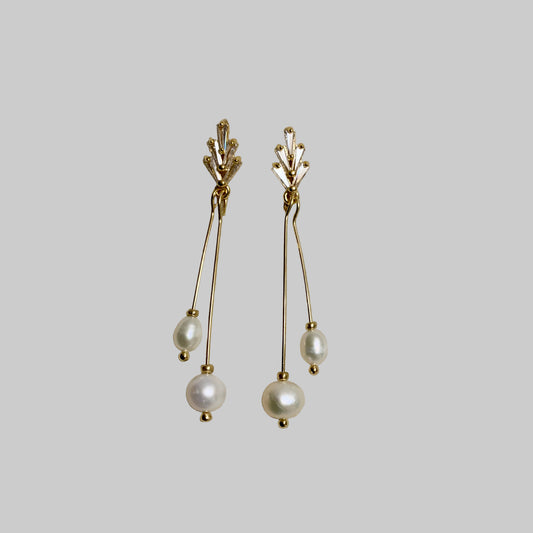 Leah - CZ Baguettes and Double freshwater pearl dangle earrings