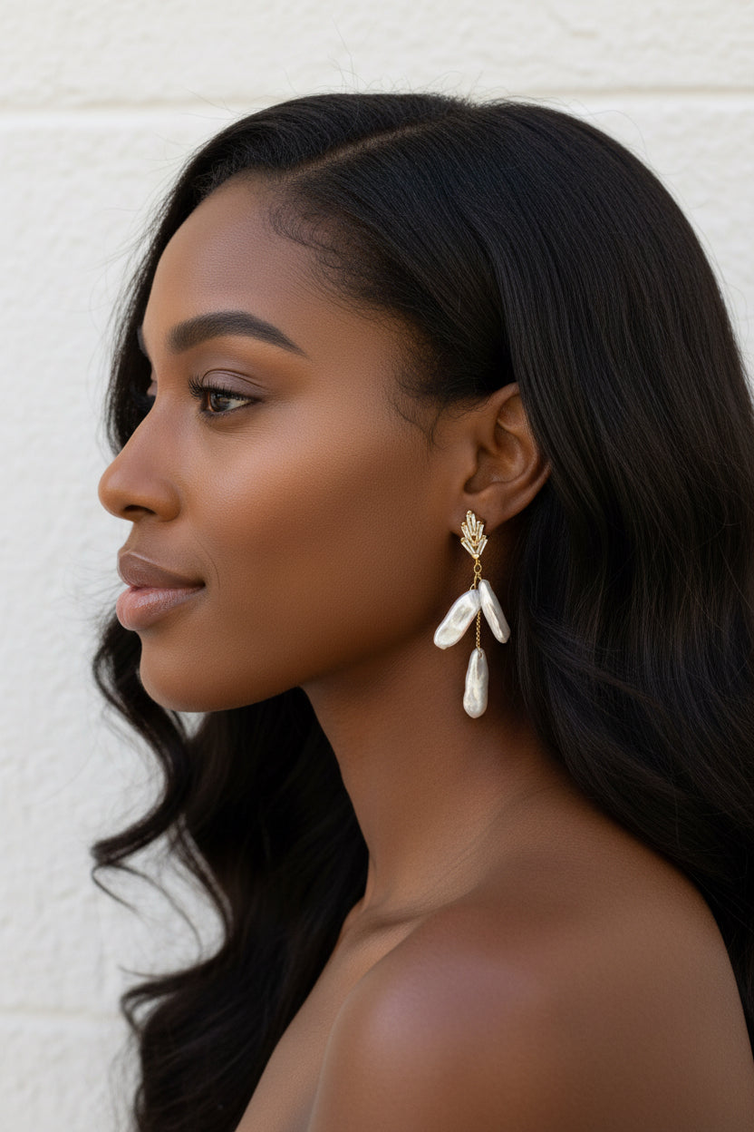 Biwa pearl earrings with CZ post 