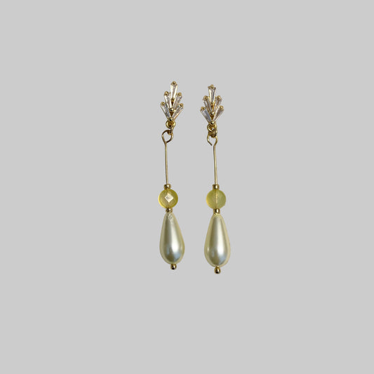 Ari-CZ and Yellow Agate and Pearl earrings