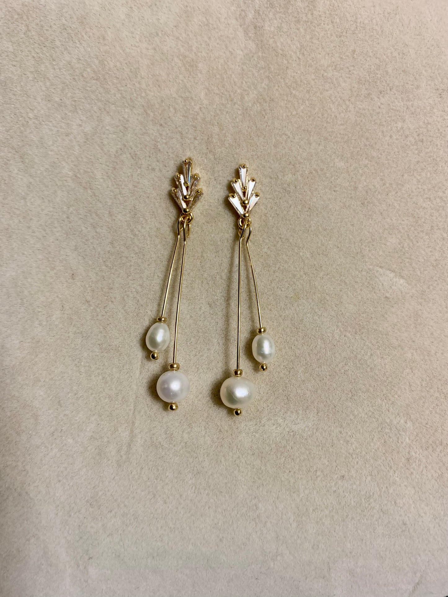 Art Deco CZ and Freshwater Pearl Earrings