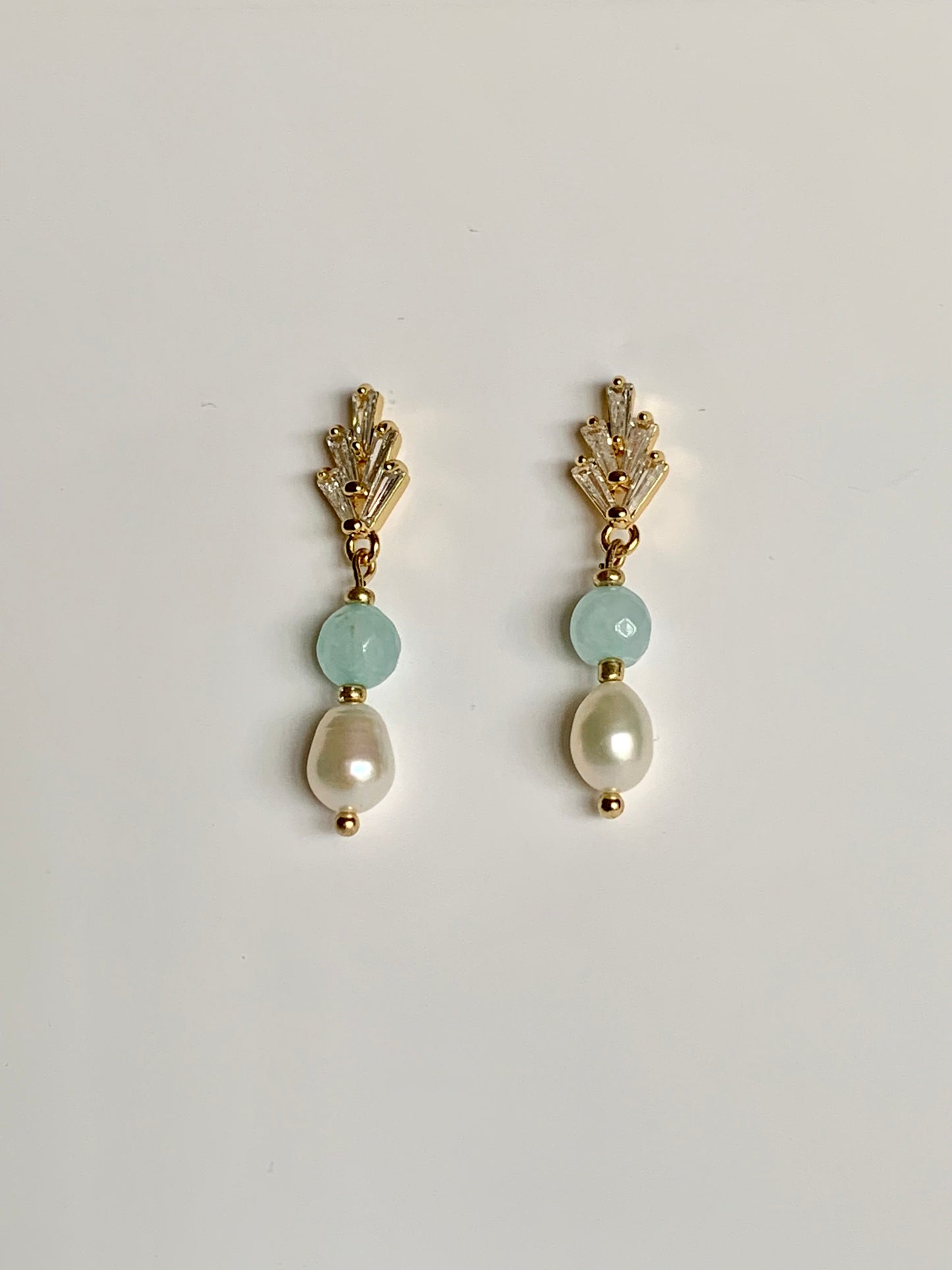 Ivy - CZ Freshwater Pearl and Aventurine Earrings