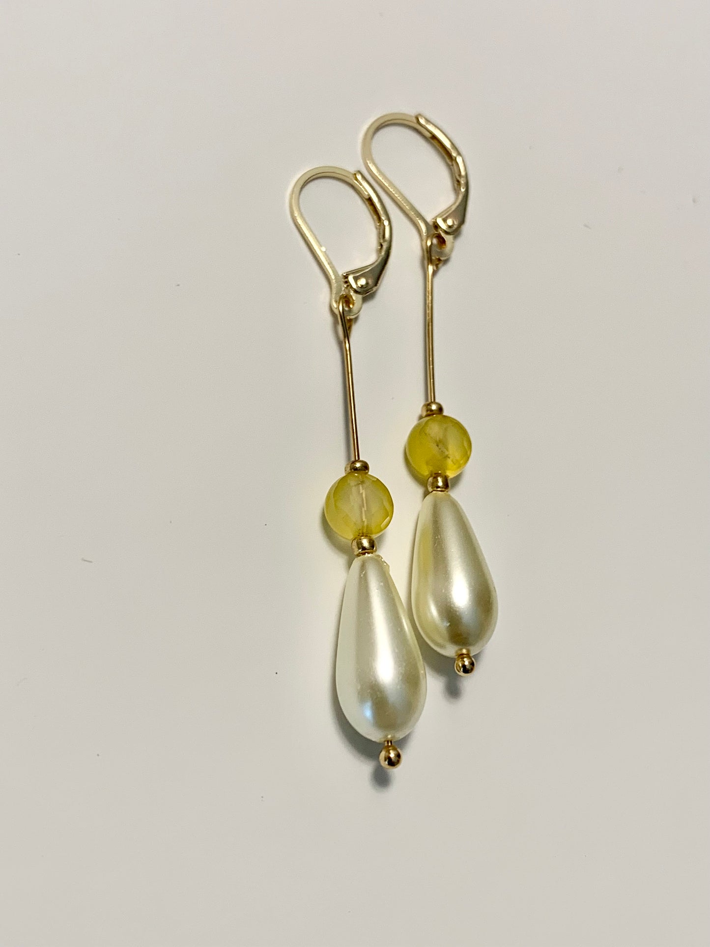 Ari - Teardrop Pearl and Yellow Agate Earrings